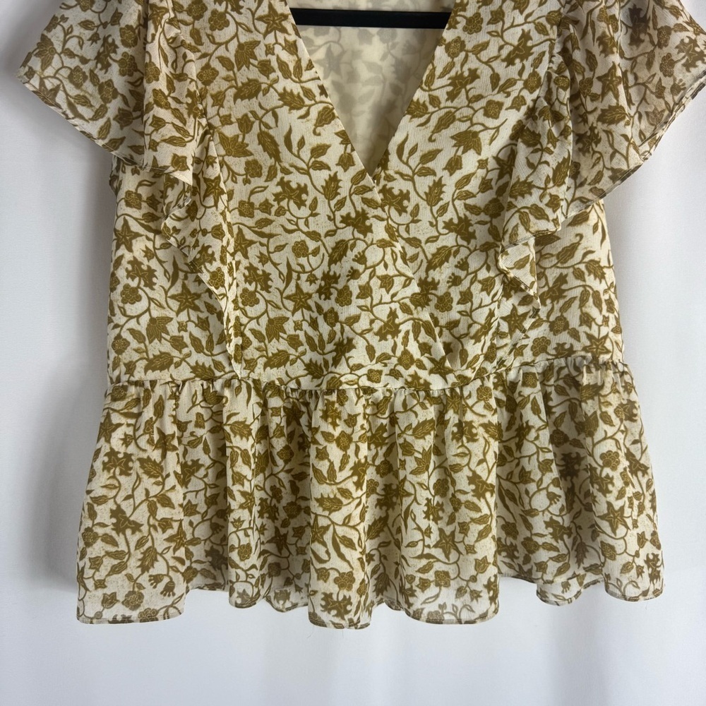 Madewell Floral V-Neck Blouse in Brown and Cream Size:S - Picture 7 of 17